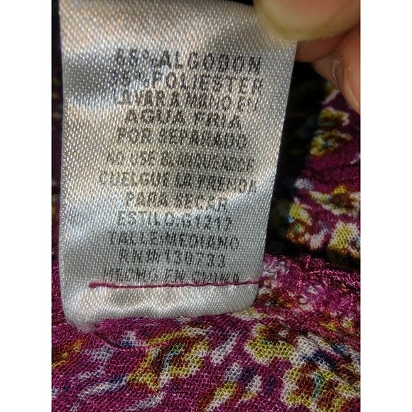 Umgee Dark Pink Floral Print Button Down, Layered Relaxed Fit Blouse, Size Med - Picture 8 of 9